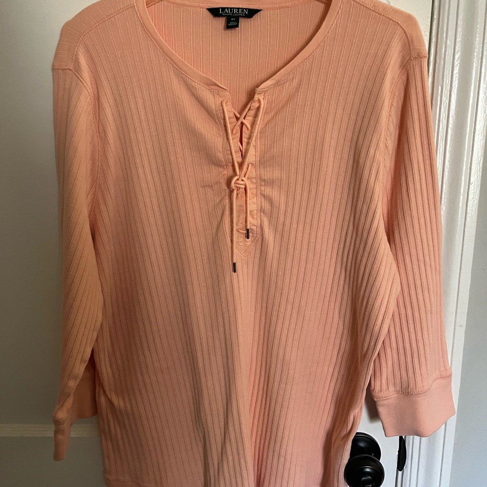 Ralph Lauren Peach Ribbed Lace-Up Tunic